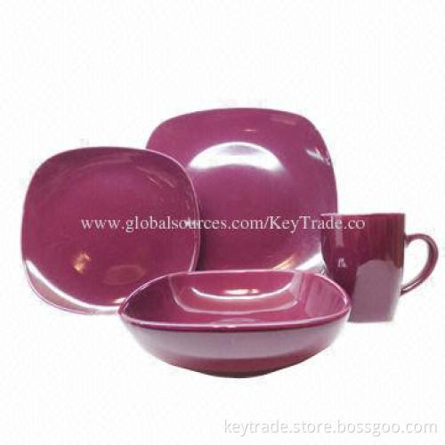 Fine Stoneware 16-piece Color Glazed Dinner Set in Square-shape, Multicolor